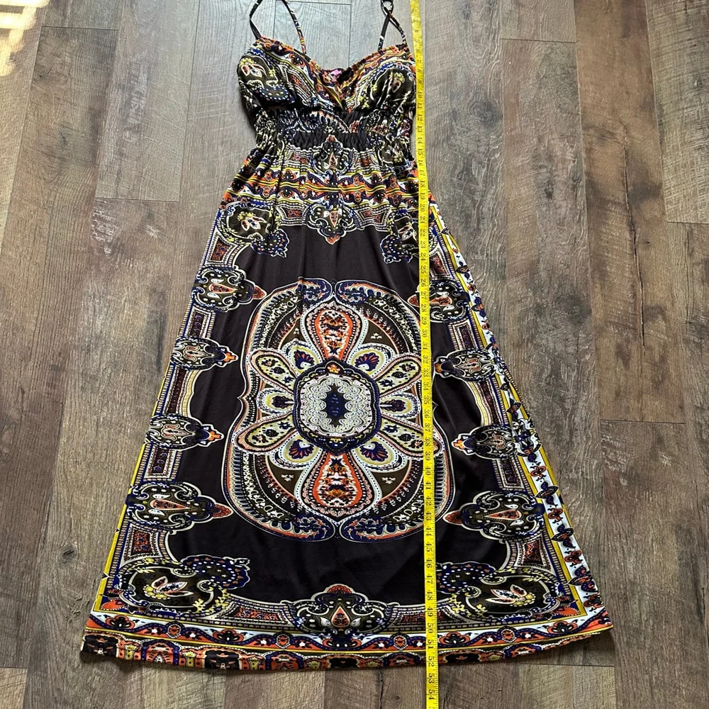 Women's SHESWOL Maxi Dress L Brown Orange Paisley Y2K - Picture 9 of 13